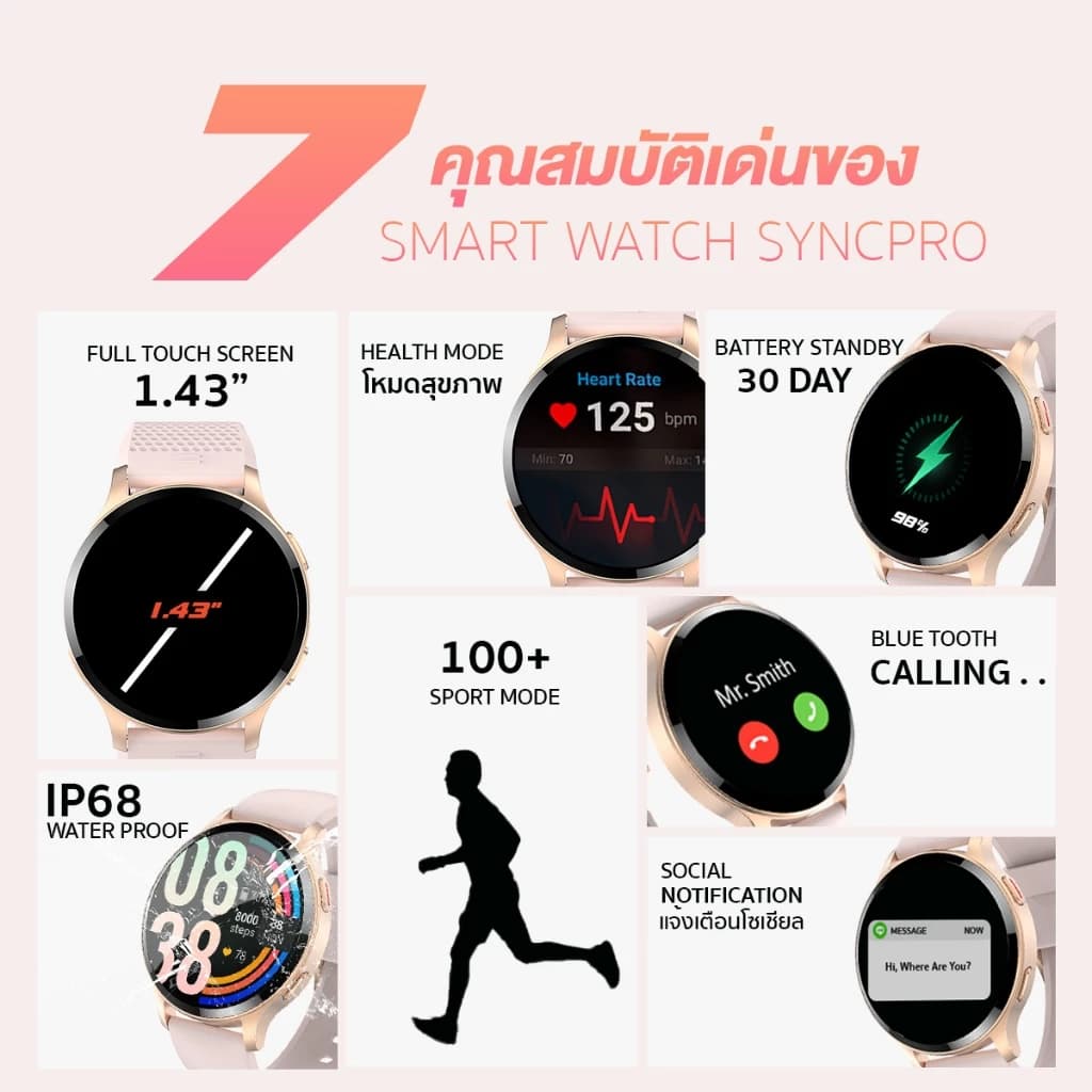 AXON Sync Pro Smartwatch นาฬิกาอัจฉริยะเพื่อสุขภาพ จอใหญ่ โทรได้ วัดชีพจร SpO2 กันน้ำ https://wayoza.com