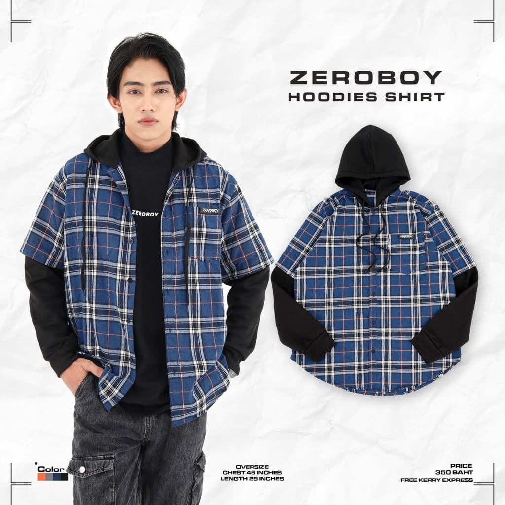 ZEROBOY เสื้อฮู้ดแขนยาว HOODIES SHIRT เสื้อฮู้ดลายสก็อต https://wayoza.com