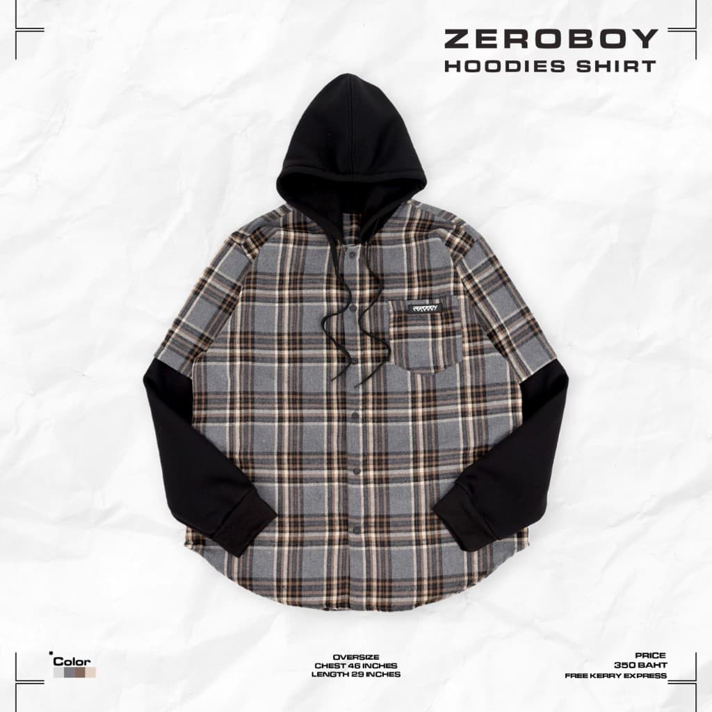 ZEROBOY เสื้อฮู้ดแขนยาว HOODIES SHIRT เสื้อฮู้ดลายสก็อต https://wayoza.com