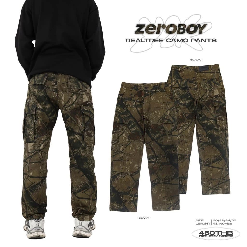 ZEROBOY - Realtree Camo Pants กางเกงขายาวคาร์โก้ลายพราง Style Vintage Y2K https://wayoza.com
