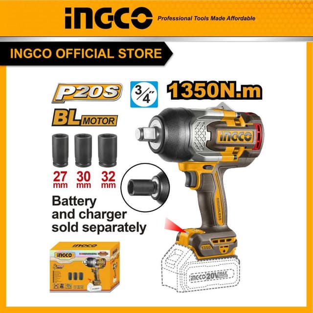 INGCO รุ่น CIWLI201351 แรงบิด 1350 N.m บล็อกไฟฟ้าไร้สาย บล็อคกระแทกไร้สาย 20V