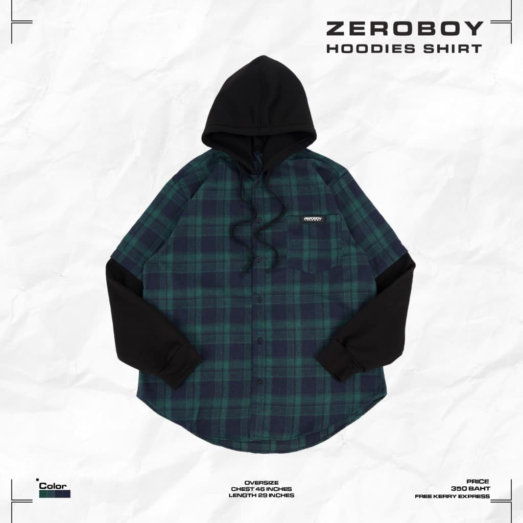 ZEROBOY เสื้อฮู้ดแขนยาว HOODIES SHIRT เสื้อฮู้ดลายสก็อต https://wayoza.com