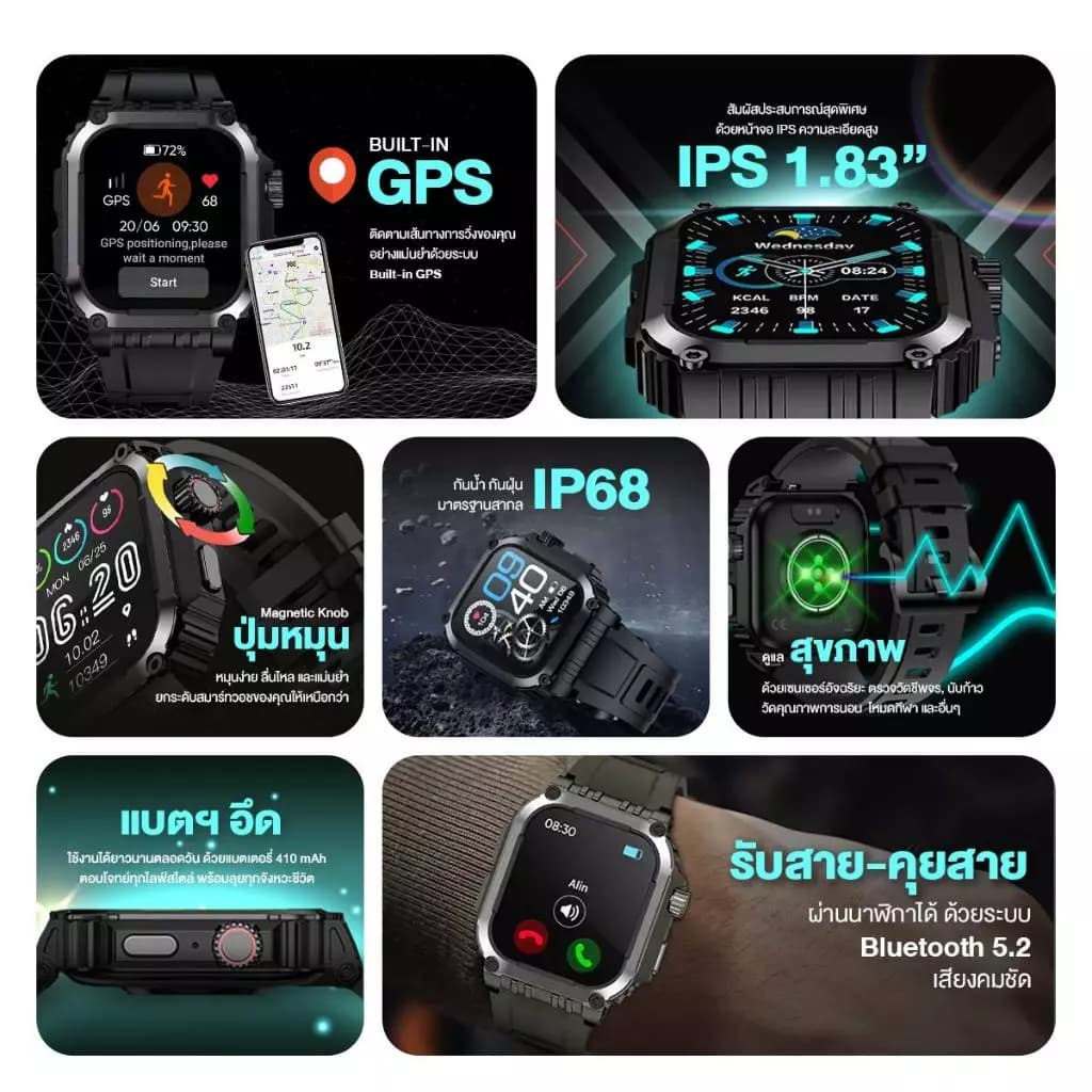 AXON G-Connect Smart Watch หน้าจอ IPS 1.85" รองรับการโทร วัดชีพจร SpO2 ติดตามด้วย GPS - 2Y https://wayoza.com