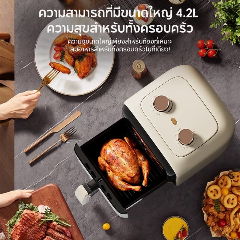 HAN RIVER รุ่น HRAF03WT หม้อทอดไร้น้ำมัน Air fryer 1000W ความจุ 4.2L ไร้มัน ลมร้อน ควบคุมลูกบิดคู่ หม้อทอด ไร้มัน https://wayoza.com