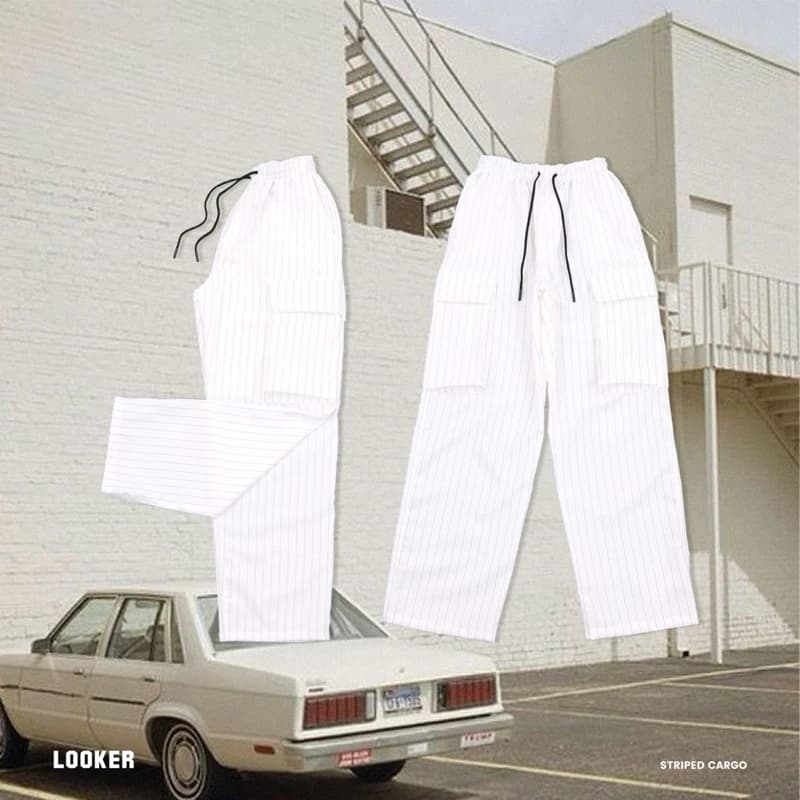LOOKER Striped Cargo กางเกงขายาวคาร์โก้ลายทาง สีขาว สีน้ำตาล สีเทา สีกรมท่า https://wayoza.com