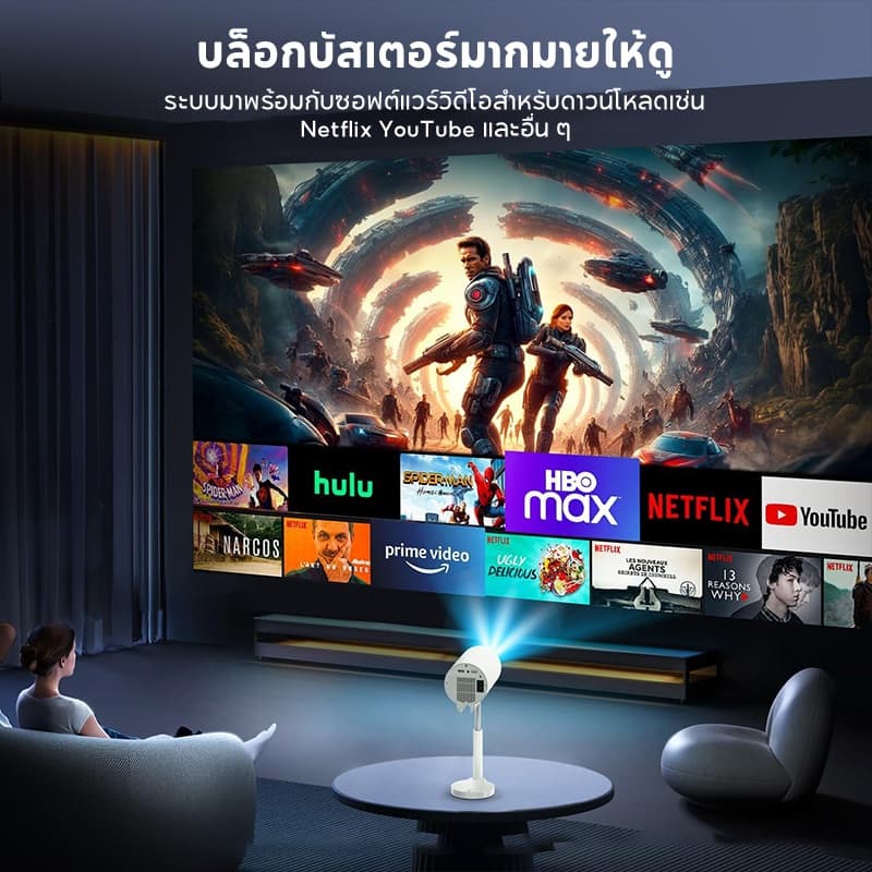 FUNFOOX MIURA โปรเจคเตอร์ Android TV 1080P รองรับ 4K projector NEW mini พร้อมกระเป๋าเก็บของ โปรเจกเตอร์มือถือ hdmi / netflix กลางแจ้ง Android 13 https://wayoza.com
