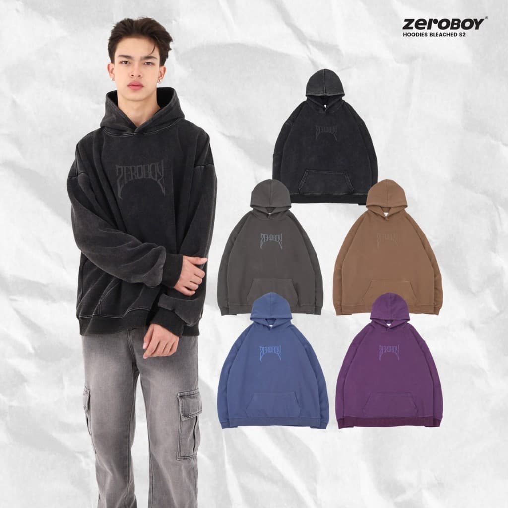 ZEROBOY เสื้อฮู้ดแขนยาว Hoodies Bleached S2 " ฮู้ดผ้าฟอก 5 สี " https://wayoza.com