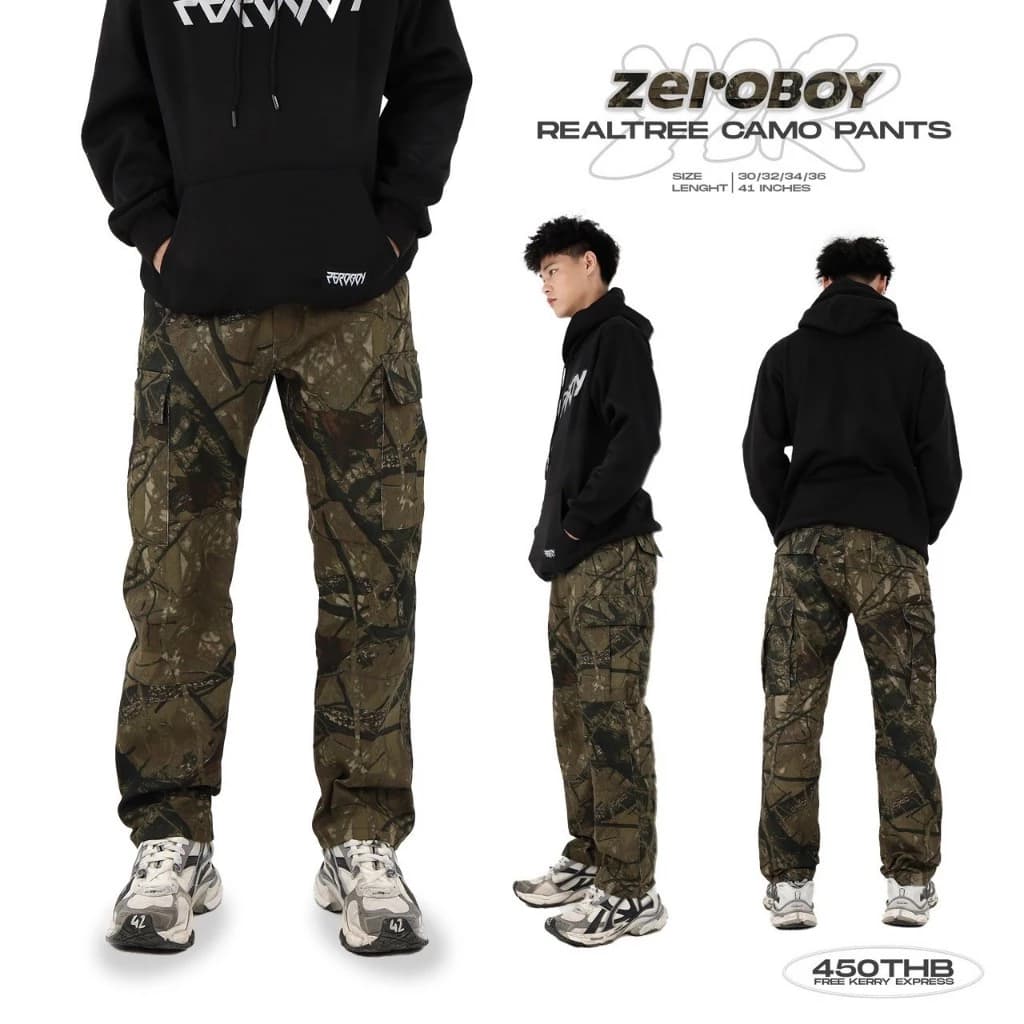 ZEROBOY - Realtree Camo Pants กางเกงขายาวคาร์โก้ลายพราง Style Vintage Y2K https://wayoza.com