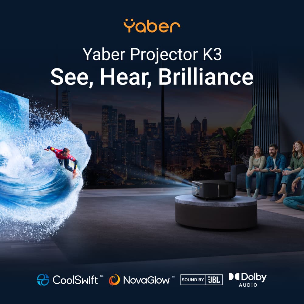 Yaber K3 โปรเจคเตอร์ Google TV 1080P FHD รองรับ 4K โฟกัสอัตโนมัติ Sound by JBL ความสว่าง 1600 ANSI Lumens Built-In projector ดูหนัง https://wayoza.com