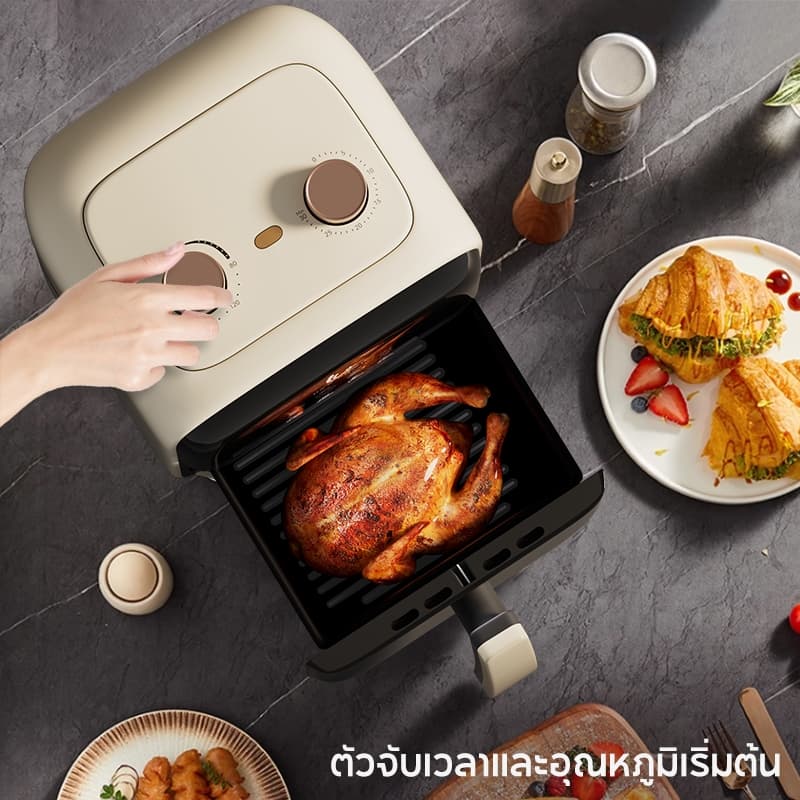 HAN RIVER รุ่น HRAF03WT หม้อทอดไร้น้ำมัน Air fryer 1000W ความจุ 4.2L ไร้มัน ลมร้อน ควบคุมลูกบิดคู่ หม้อทอด ไร้มัน https://wayoza.com