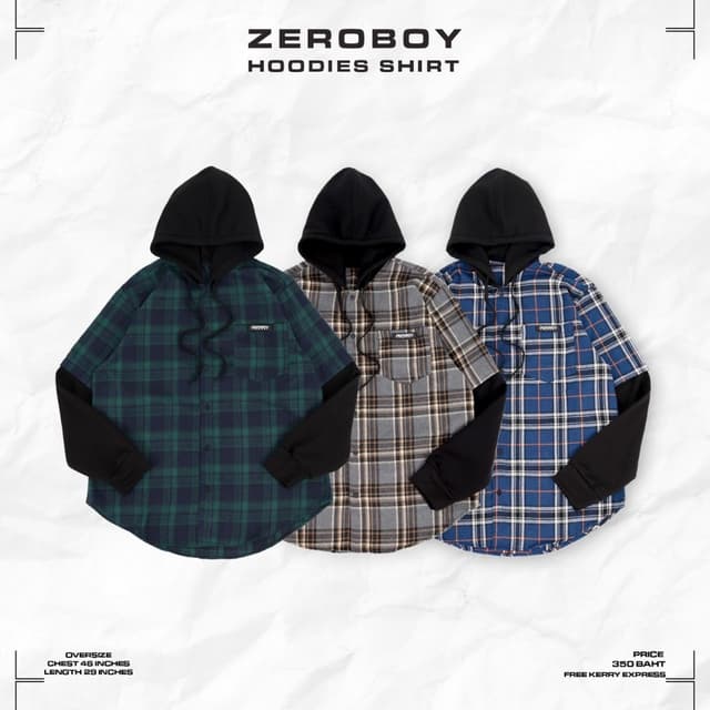 ZEROBOY เสื้อฮู้ดแขนยาว HOODIES SHIRT เสื้อฮู้ดลายสก็อต