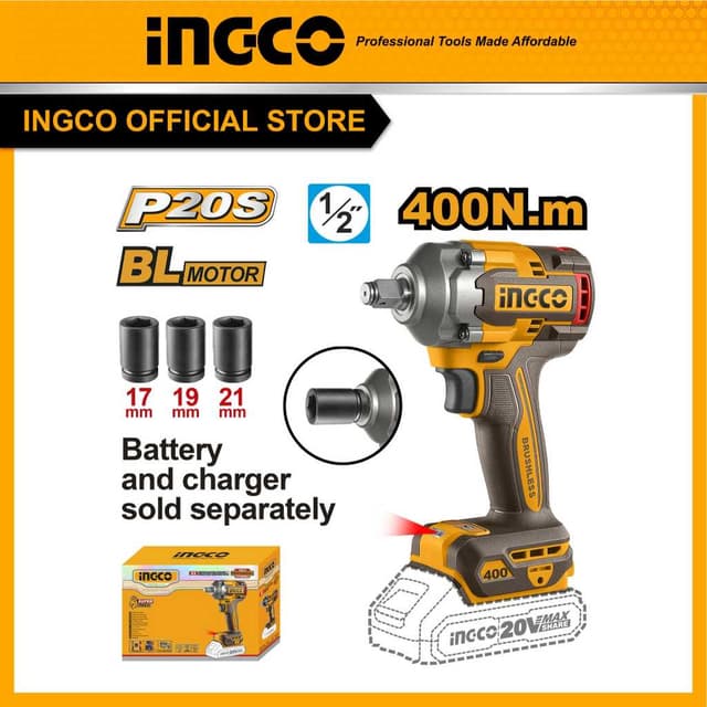 INGCO รุ่น CIWLI20401 แรงบิด 400 N.m บล็อกไฟฟ้าไร้สาย บล็อคกระแทก 20V