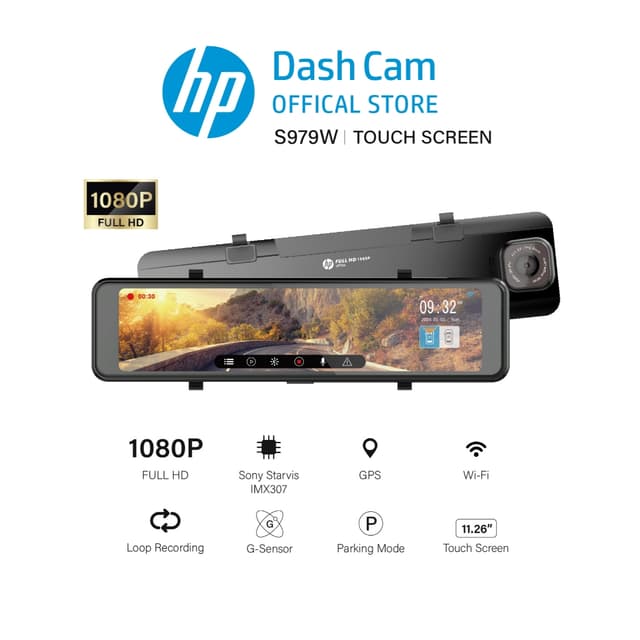 HP S979W กล้องติดรถยนต์ Dash Cam 1080P + กล้องหลัง SONY STARVIS Sensor Built-In GPS + WiFi + ADAS มุมกว้าง 136 ° องศา กล้องติดรถยนต์