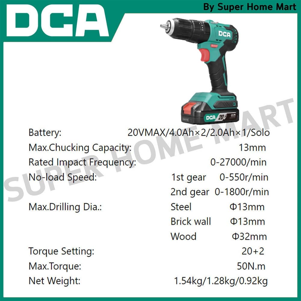 DCA รุ่น ADJZ2050i(DM) แรงบิด 50 N.m รุ่น ADJZ2060i(ADM) แรงบิด 60 N.m สว่านไร้สาย 3 ระบบ เจาะ ขันสกรู กระแทก ชุดสว่านกระแทก ไร้สาย 20 โวลท์ https://wayoza.com