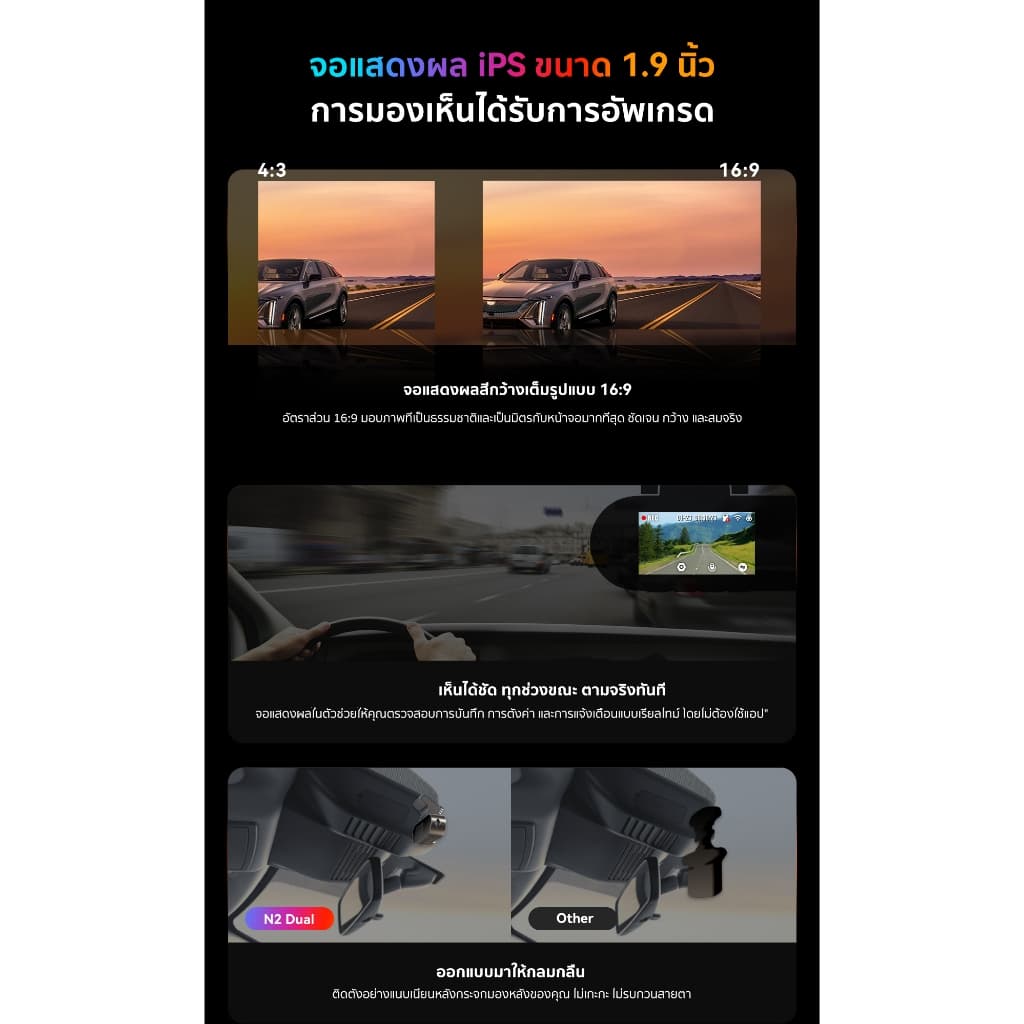 DDPAI N2 Dual กล้องติดรถยนต์ Dash Cam 2K+1080P NighVis 2.0 จอแสดงผล IPS ขนาด 1.9 นิ้ว ซุปเปอร์คาปาซิเตอร์ ADAS 2.0 https://wayoza.com