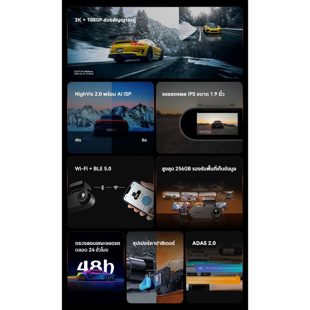 DDPAI N2 Dual กล้องติดรถยนต์ Dash Cam 2K+1080P NighVis 2.0 จอแสดงผล IPS ขนาด 1.9 นิ้ว ซุปเปอร์คาปาซิเตอร์ ADAS 2.0 https://wayoza.com