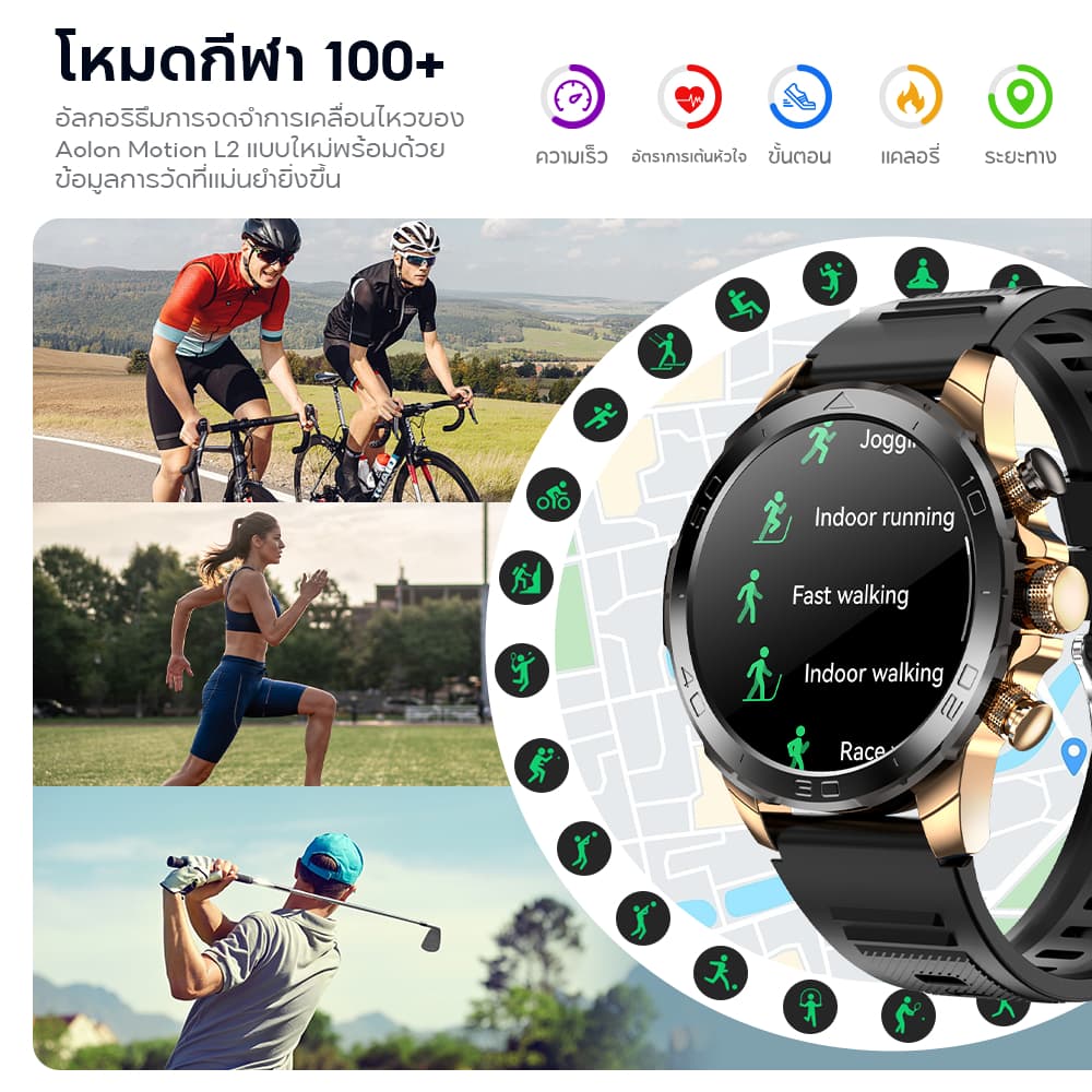 Aolon Luxor นาฬิกา smart watch 1.53'' จอใหญ่ 380mAh นาฬิกาออกกำลังกาย สีฟ้าทอง สมาร์ทวอทช์ สแตนเลส ปุ่มที่กำหนดเอง IP68 กันน้ํา https://wayoza.com