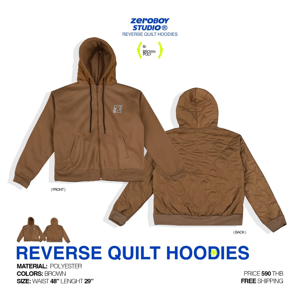 ZEROBOY เสื้อฮู้ดแขนยาว REVERSE QUILT HOODIES " เสื้อฮู้ดซิปหน้าโลโก้ Z " https://wayoza.com