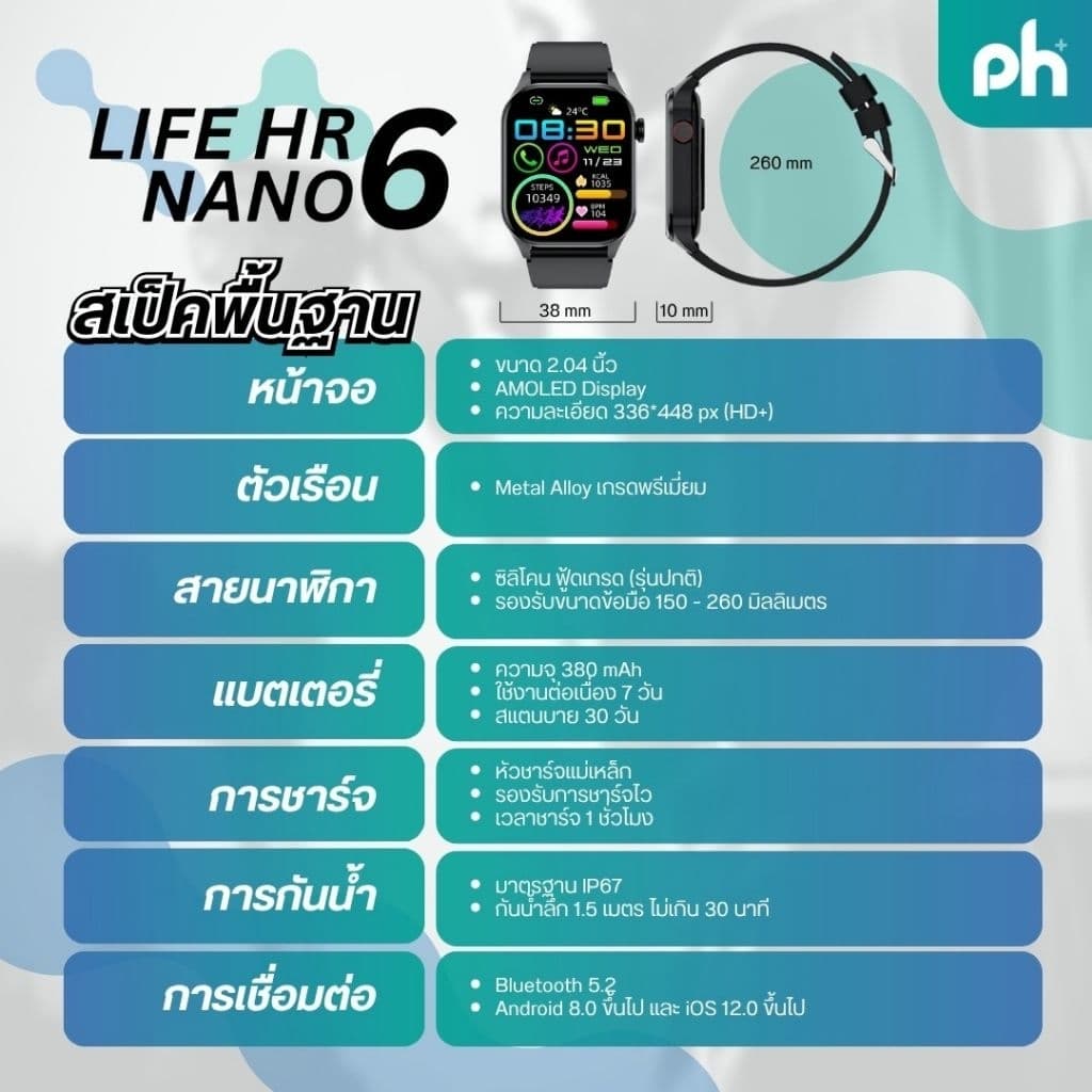 Pure Health Life Hr6 nano หน้าจอ amoled นาฬิกาวัดความดัน ไขมัน น้ำตาลในเลือด กรดยูริค รับสายโทรออก พร้อมระบบ SOS https://wayoza.com