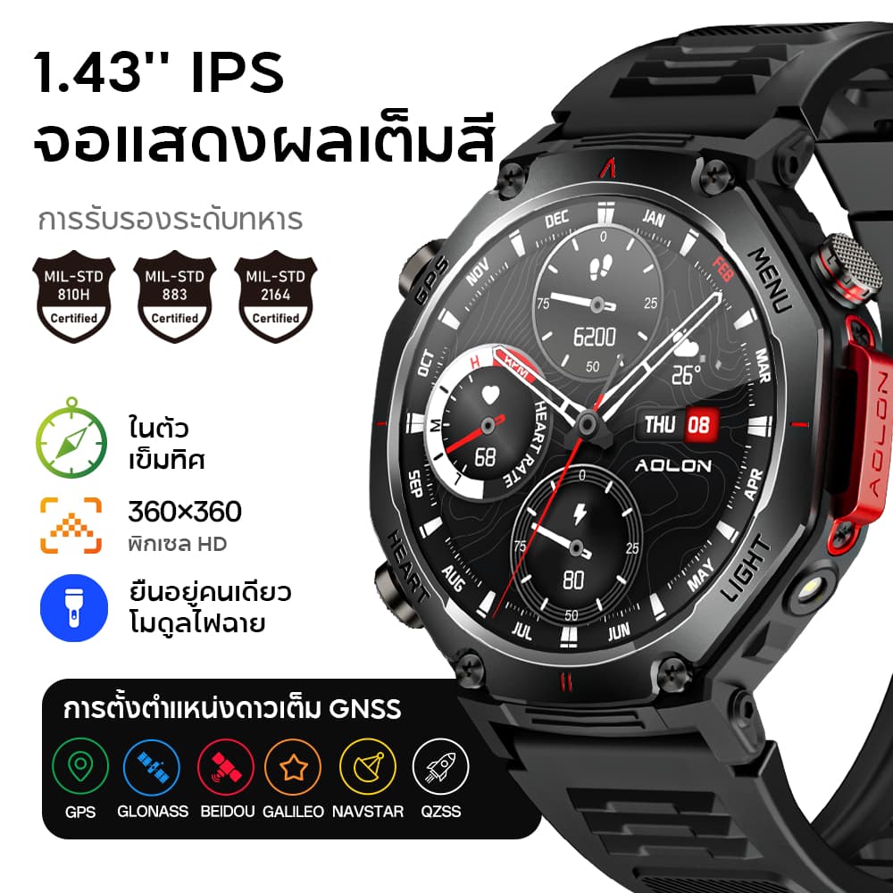 Aolon NEO GPS สมาร์ทวอทช์ GNSS 6 ตำแหน่งดาว smartwatch 480mAh นาฬิกาออกกำลังกาย IP68 กันน้ำ นาฬิกา ซิงค์ Strava https://wayoza.com