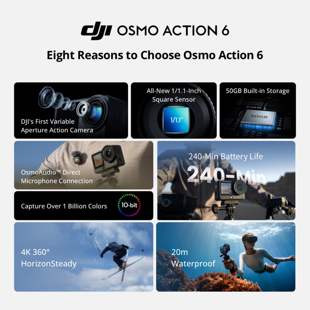 DJI Osmo Action 6 - กล้อง Action Camera 1/1.1 New Sensor 4K/120fps ถ่ายกลางคืนได้ดีขึ้น ความจำ 50 GB https://wayoza.com