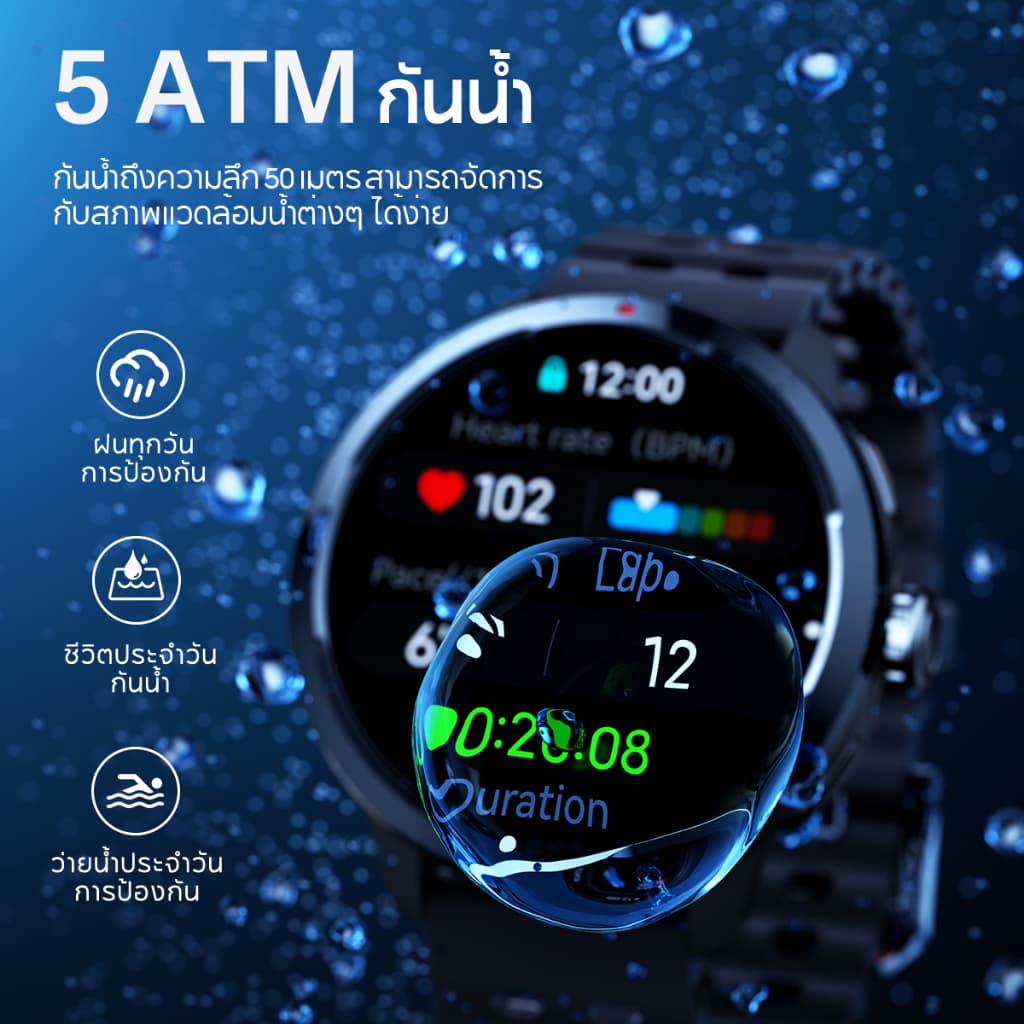 Aolon Ocean นาฬิกา smart watch 1.5'' GPS AMOLED หน้าจอ กันน้ำได้ 50 เมตร โหมดว่ายน้ำ SWOLF 420mAh นาฬิกาว่ายน้ำ GNSS สมาร์ทวอทช์ https://wayoza.com