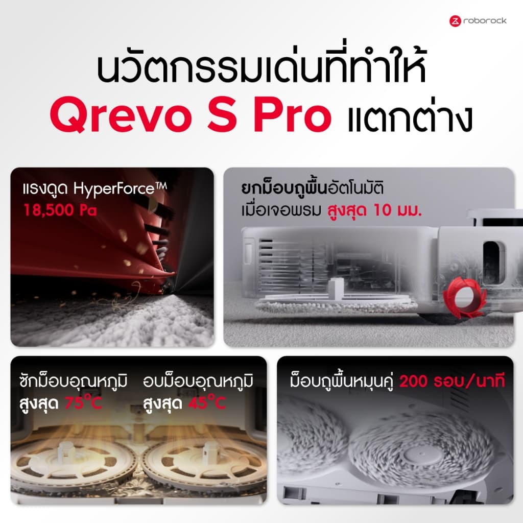 Roborock Qrevo S Pro หุ่นยนต์ดูดฝุ่นถูพื้นอัจฉริยะพร้อมแท่นชาร์จ ทั้งเก็บฝุ่น ซักผ้า ถูพื้น เป่าแห้ง https://wayoza.com