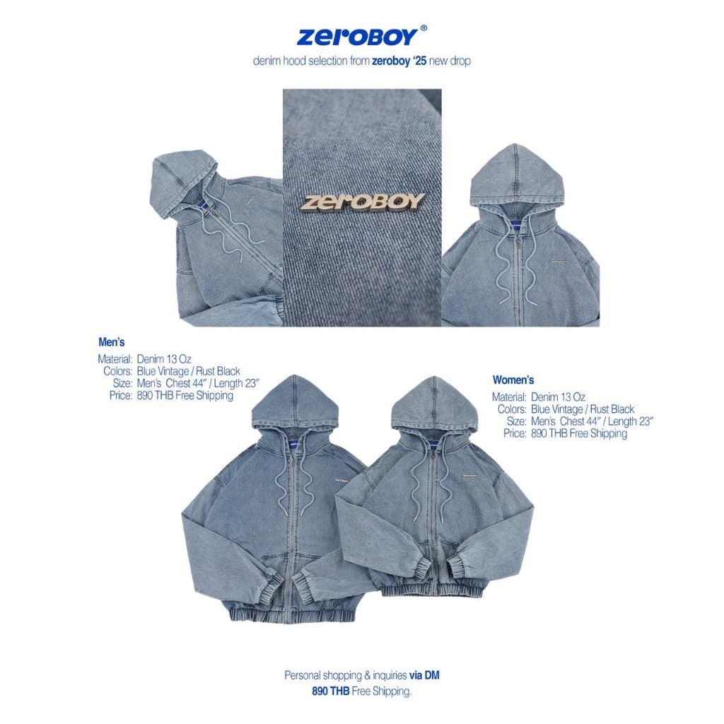 ZEROBOY เสื้อฮู้ดแขนยาว DENIM HOOD /25 " สตรีทแจ็คเก็ตฮู้ดของผู้ชายและผู้หญิง " https://wayoza.com