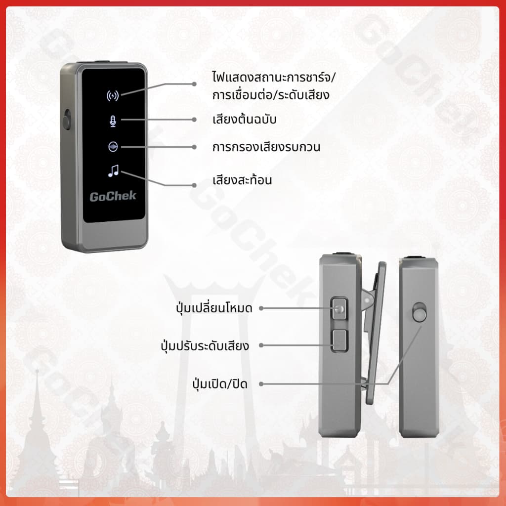 GoChek Ultra S24 ไมค์ไร้สาย ไมค์ไร้สายไลฟ์สด ไมโครโฟนพร้อมหัวต่อสองแบบ ถ่ายทอดสด/บันทึกวิดีโอ/บันทึกเสียง/ตัดเสียงรบกวน https://wayoza.com