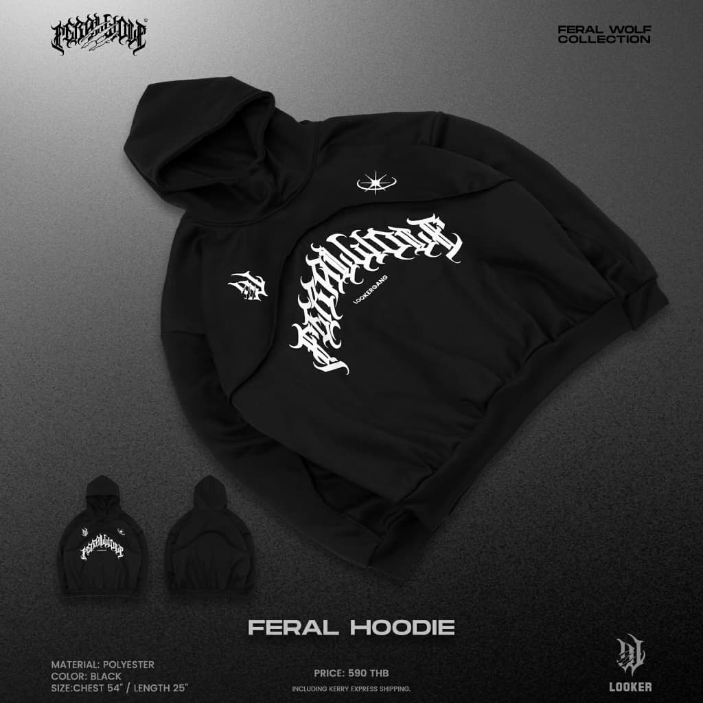 LOOKER เสื้อฮู้ดดี้ทรงครอป เสื้อฮู้ดแขนยาว FERAL WOLF - FERAL HOODIE https://wayoza.com