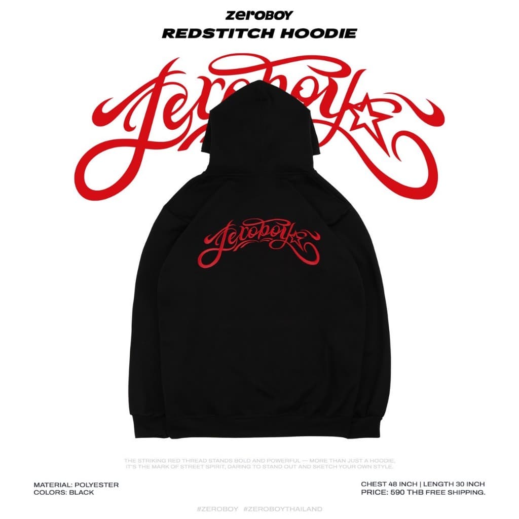 ZEROBOY เสื้อฮู้ดแขนยาว REDSTITCH HOODIE " เสื้อสำลีโลโก้สีแดง " https://wayoza.com