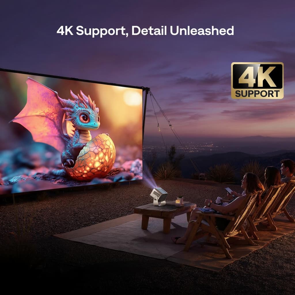 FUNFOOX VENO PRO โปรเจคเตอร์ Android TV 4K โฟกัสอัตโนมัติ หมุนได้ 360° พกพาง่าย ต่อมือถือได้เลย projector ดูหนัง https://wayoza.com