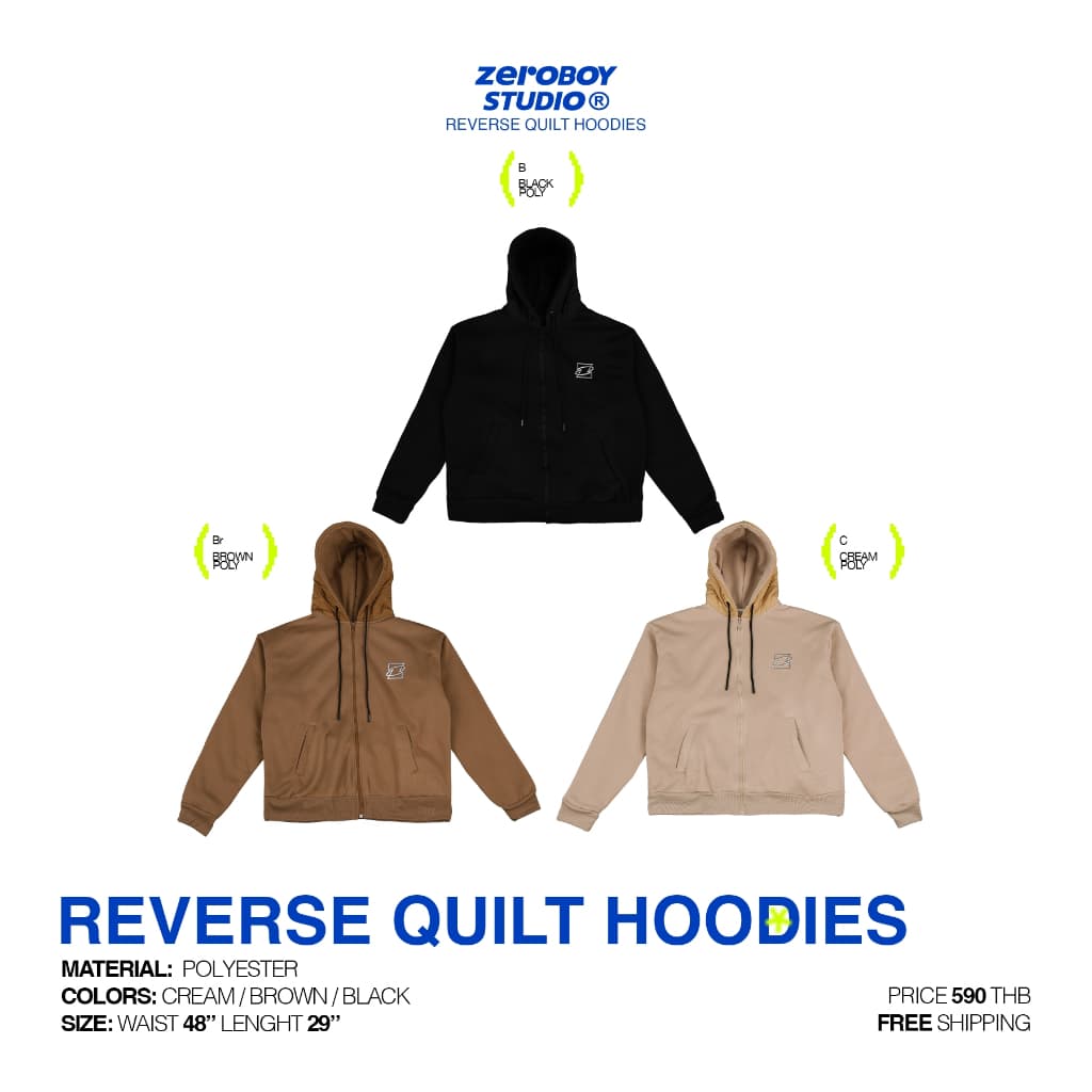 ZEROBOY เสื้อฮู้ดแขนยาว REVERSE QUILT HOODIES " เสื้อฮู้ดซิปหน้าโลโก้ Z " https://wayoza.com