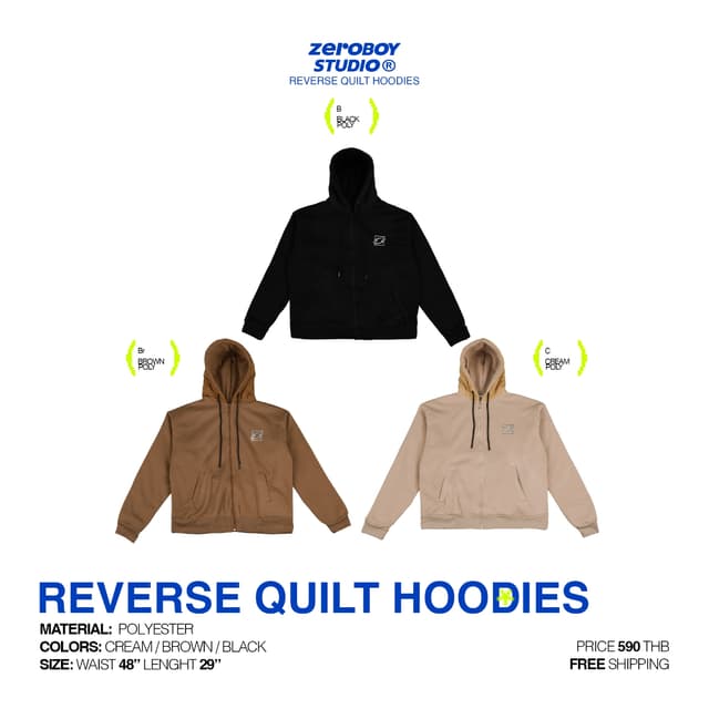 ZEROBOY เสื้อฮู้ดแขนยาว REVERSE QUILT HOODIES " เสื้อฮู้ดซิปหน้าโลโก้ Z "