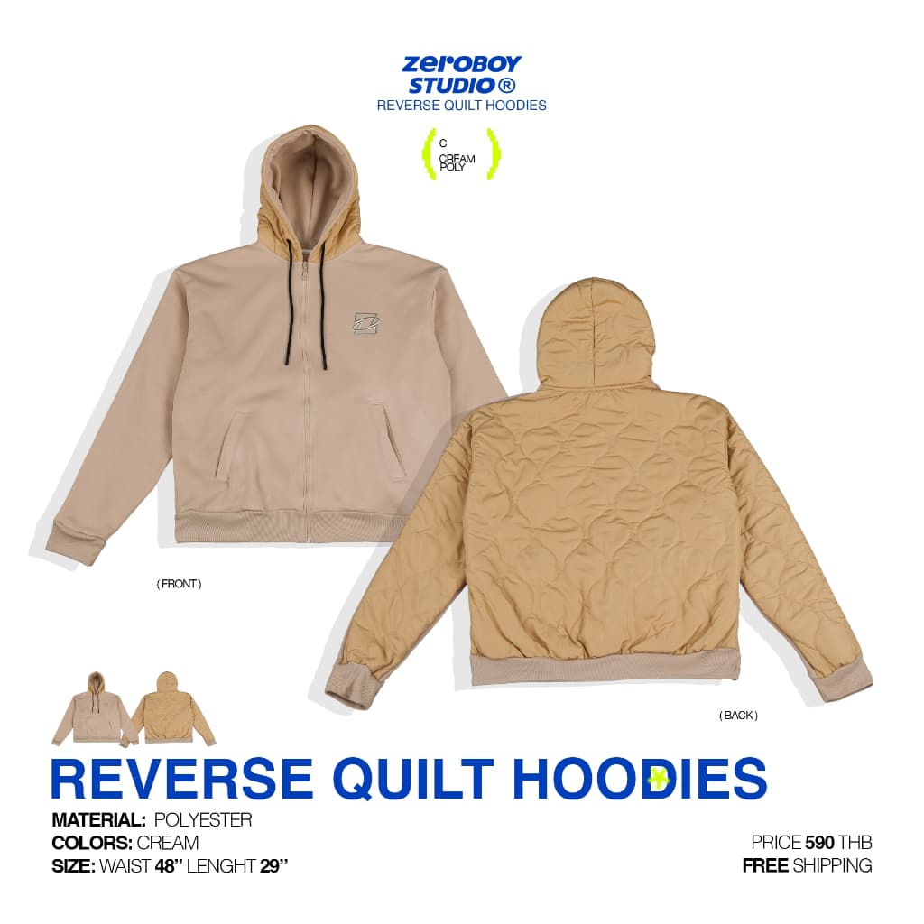 ZEROBOY เสื้อฮู้ดแขนยาว REVERSE QUILT HOODIES " เสื้อฮู้ดซิปหน้าโลโก้ Z " https://wayoza.com