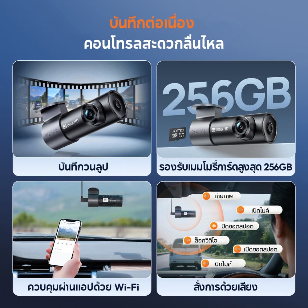 70mai Dash Cam M310 Plus 3K/4K Car Camera กล้องติดรถยนต์อัจฉริยะ ความละเอียด F1.55 เลนส์หมุน360° https://wayoza.com