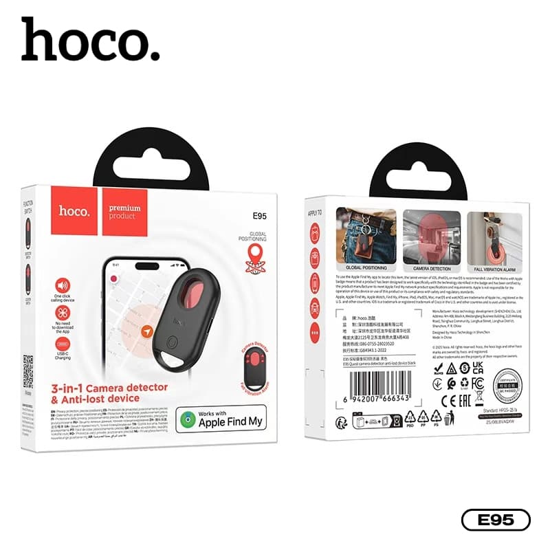 hoco รุ่น E95 ติดตามของหาย GPS Tracker + เครื่องตรวจจับกล้องแอบถ่าย รองรับเครือข่าย iOS Find My https://wayoza.com