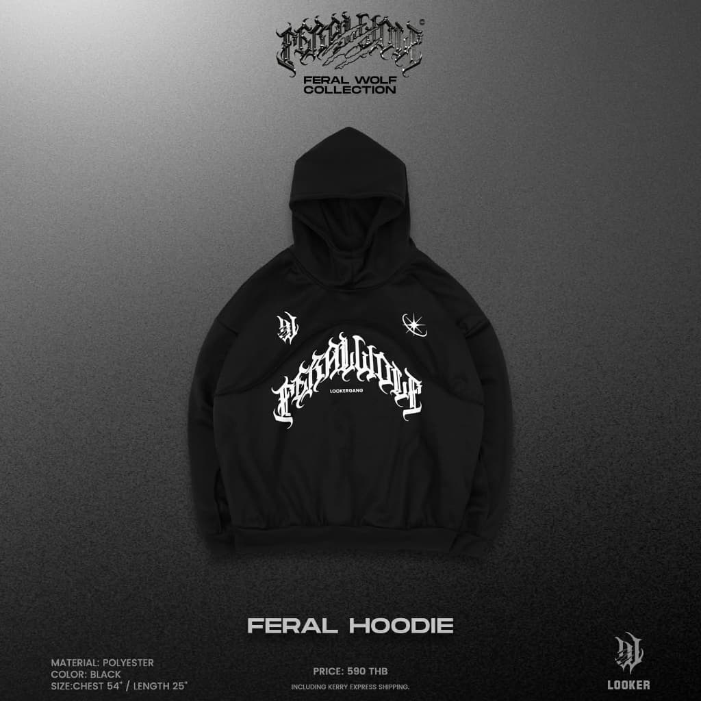 LOOKER เสื้อฮู้ดดี้ทรงครอป เสื้อฮู้ดแขนยาว FERAL WOLF - FERAL HOODIE https://wayoza.com