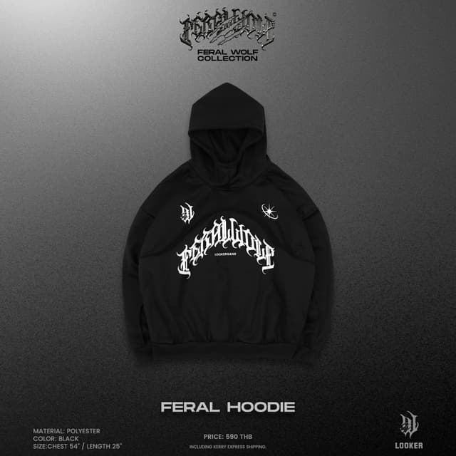 LOOKER เสื้อฮู้ดดี้ทรงครอป เสื้อฮู้ดแขนยาว FERAL WOLF - FERAL HOODIE