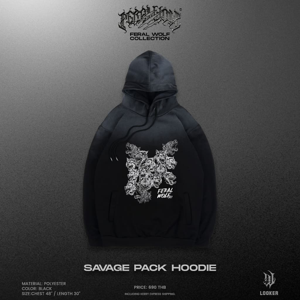LOOKER เสื้อฮู้ดแขนยาว เสื้อฮู้ดปักโลโก้ FERAL WOLF - SAVAGE PACK HOODIE https://wayoza.com