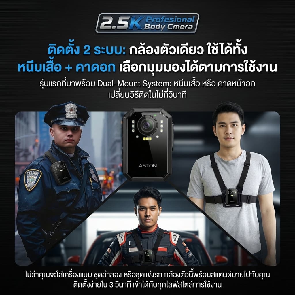 ASTON MOTO X กล้องติดอก 2K กล้องติดหน้าอก Body Camera กันน้ำ IPX68 ใช้ต่อเนื่อง 9-10 ชม รับประกันสินค้า 1 ปี https://wayoza.com