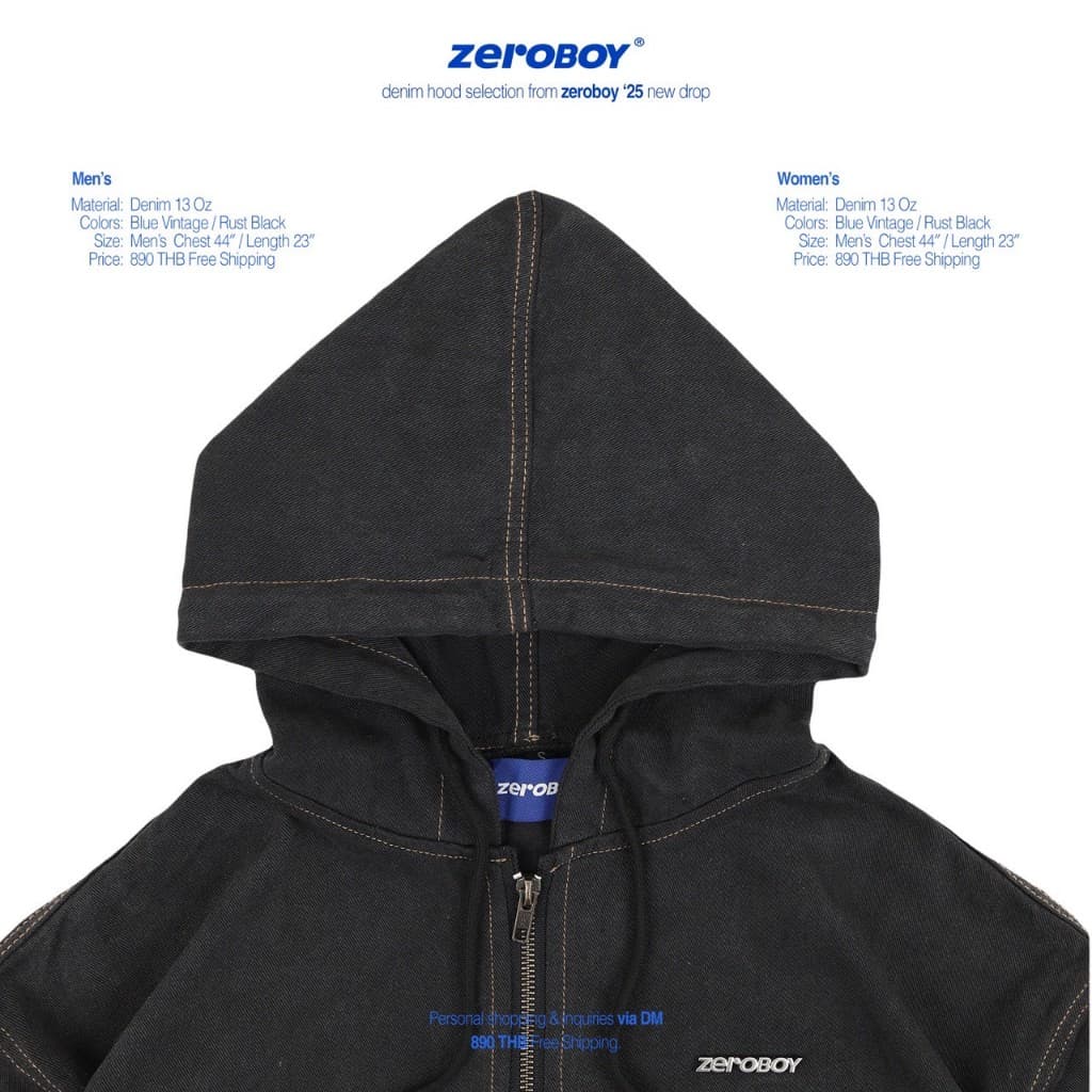 ZEROBOY เสื้อฮู้ดแขนยาว DENIM HOOD /25 " สตรีทแจ็คเก็ตฮู้ดของผู้ชายและผู้หญิง " https://wayoza.com