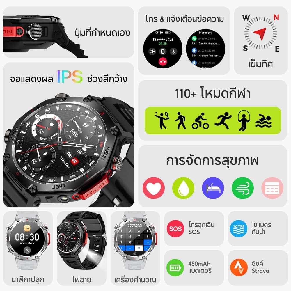 Aolon NEO GPS สมาร์ทวอทช์ GNSS 6 ตำแหน่งดาว smartwatch 480mAh นาฬิกาออกกำลังกาย IP68 กันน้ำ นาฬิกา ซิงค์ Strava https://wayoza.com