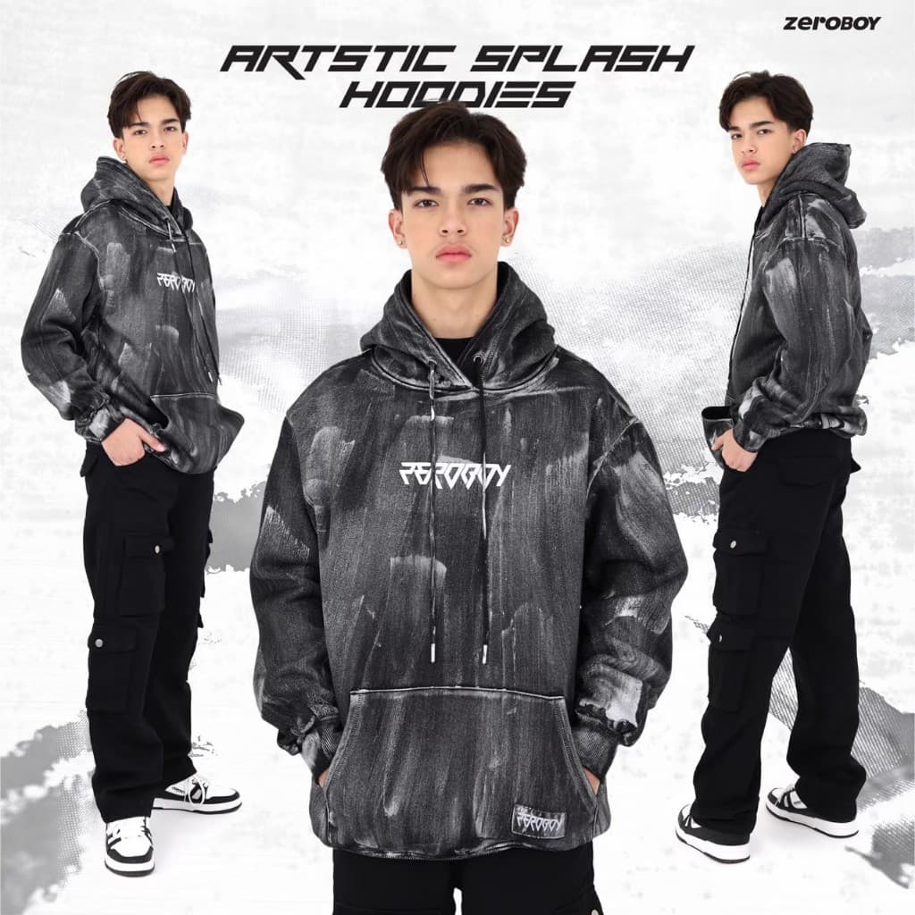 ZEROBOY เสื้อฮู้ดแขนยาว Artstic Splash Hoodies " เสื้อฮู้ด 3D Metallic logo " https://wayoza.com