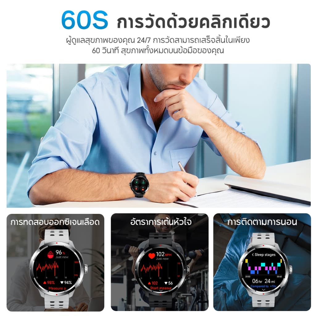 Aolon Ocean นาฬิกา smart watch 1.5'' GPS AMOLED หน้าจอ กันน้ำได้ 50 เมตร โหมดว่ายน้ำ SWOLF 420mAh นาฬิกาว่ายน้ำ GNSS สมาร์ทวอทช์ https://wayoza.com