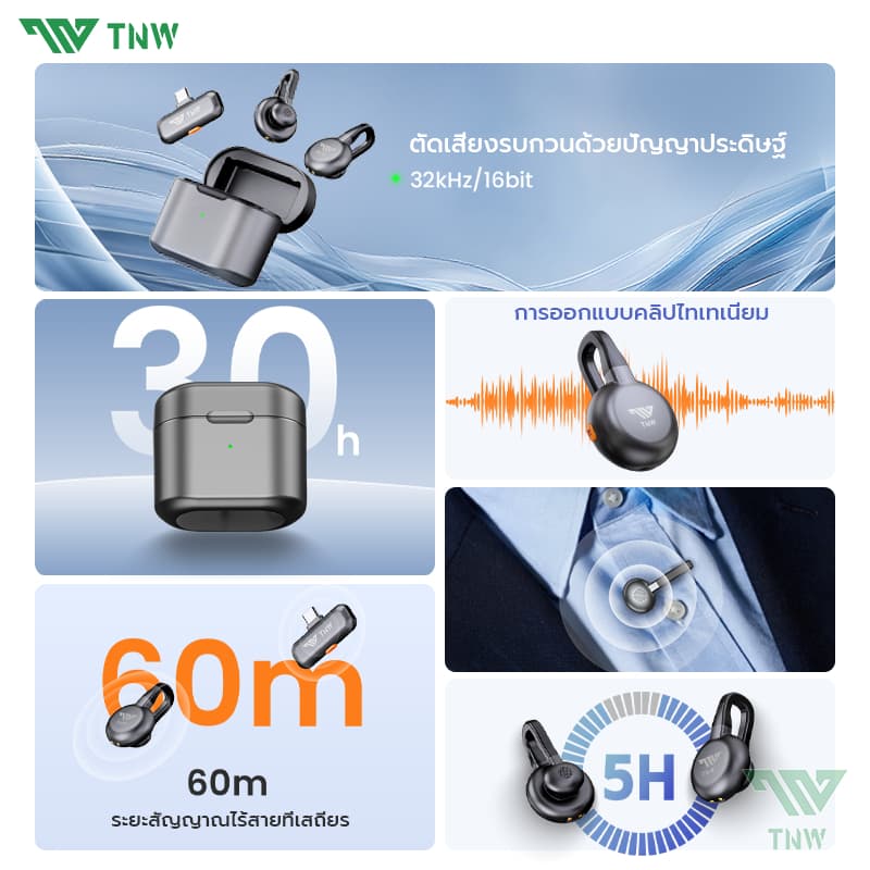 TNW X27 ไมโครโฟนไร้สาย AI ตัดเสียงรบกวน ไมโครโฟนแบบหนีบเสื้อ ขนาดพกพา สําหรับ iPhone/Andriod ไมค์สำหรับการถ่ายทอดสด Vlog https://wayoza.com