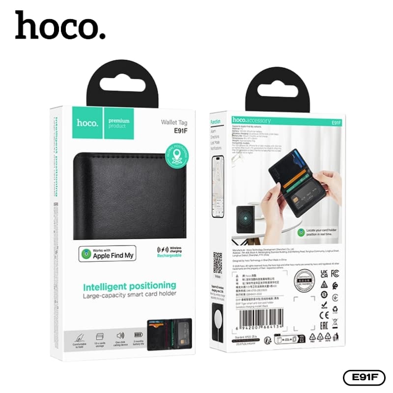 hoco รุ่น E91F กระเป๋าสตางค์อัจฉริยะ GPS ติดตาม ระบบระบุตำแหน่ง รองรับเครือข่าย iOS Find My https://wayoza.com
