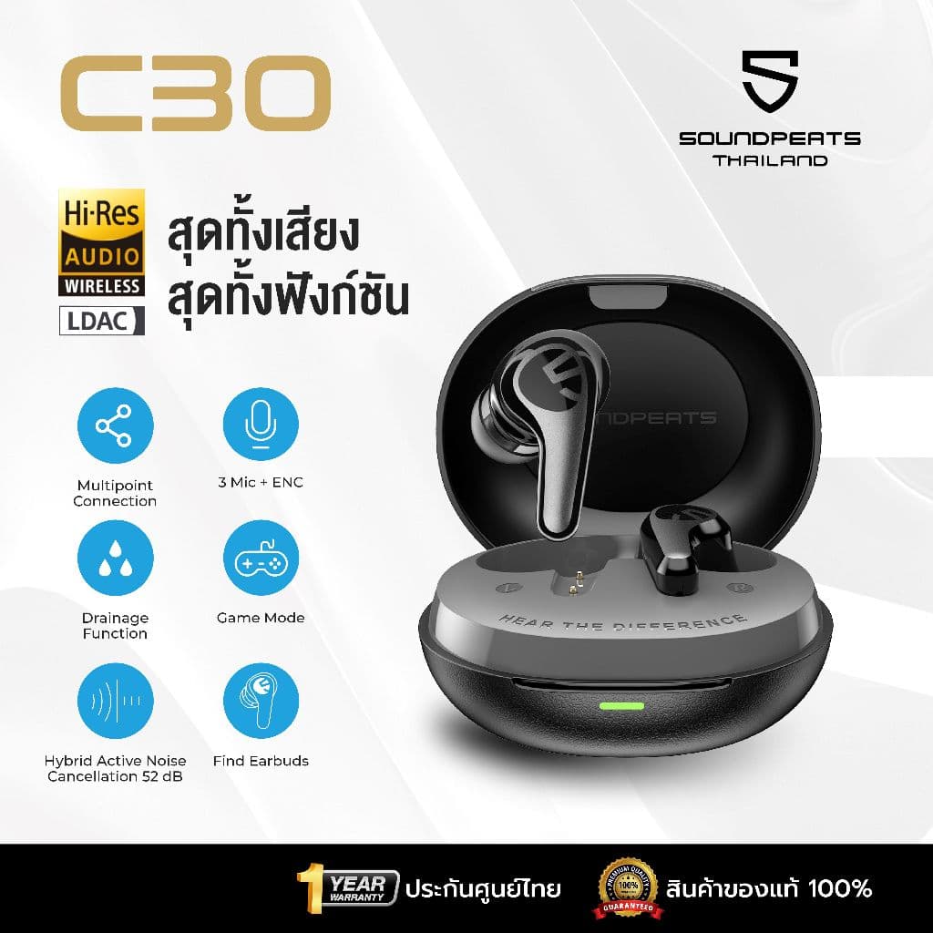 SoundPEATS C30 หูฟังบลูทูธ Inear Bluetooth 6.0 หูฟังอินเอีย หูฟังไร้สาย Hi-Res LDAC True Wireless มี ANC Game mode https://wayoza.com