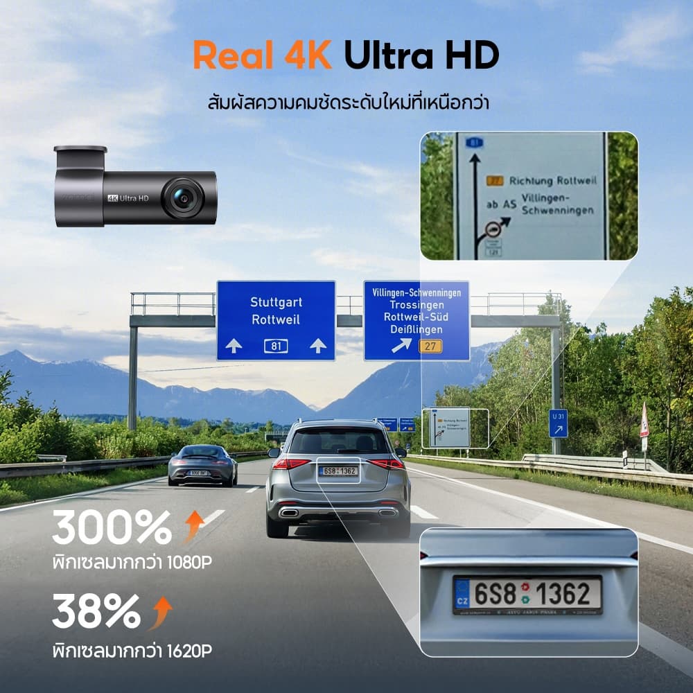 70mai Dash Cam M310 Plus 3K/4K Car Camera กล้องติดรถยนต์อัจฉริยะ ความละเอียด F1.55 เลนส์หมุน360° https://wayoza.com
