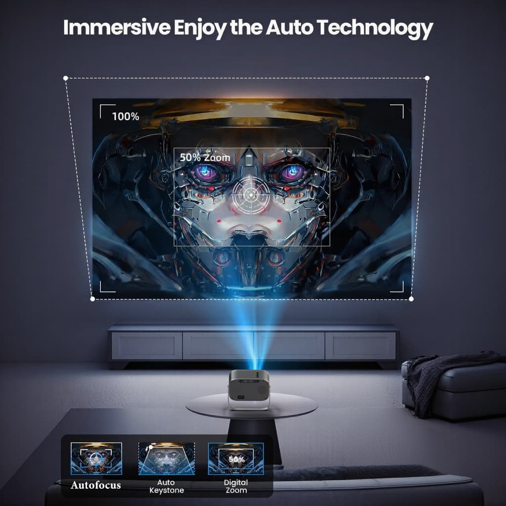 FUNFOOX VENO PRO โปรเจคเตอร์ Android TV 4K โฟกัสอัตโนมัติ หมุนได้ 360° พกพาง่าย ต่อมือถือได้เลย projector ดูหนัง https://wayoza.com